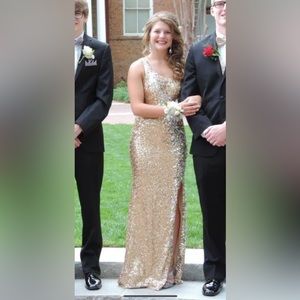 Gold Prom Formal Dress with Matching Earrings
